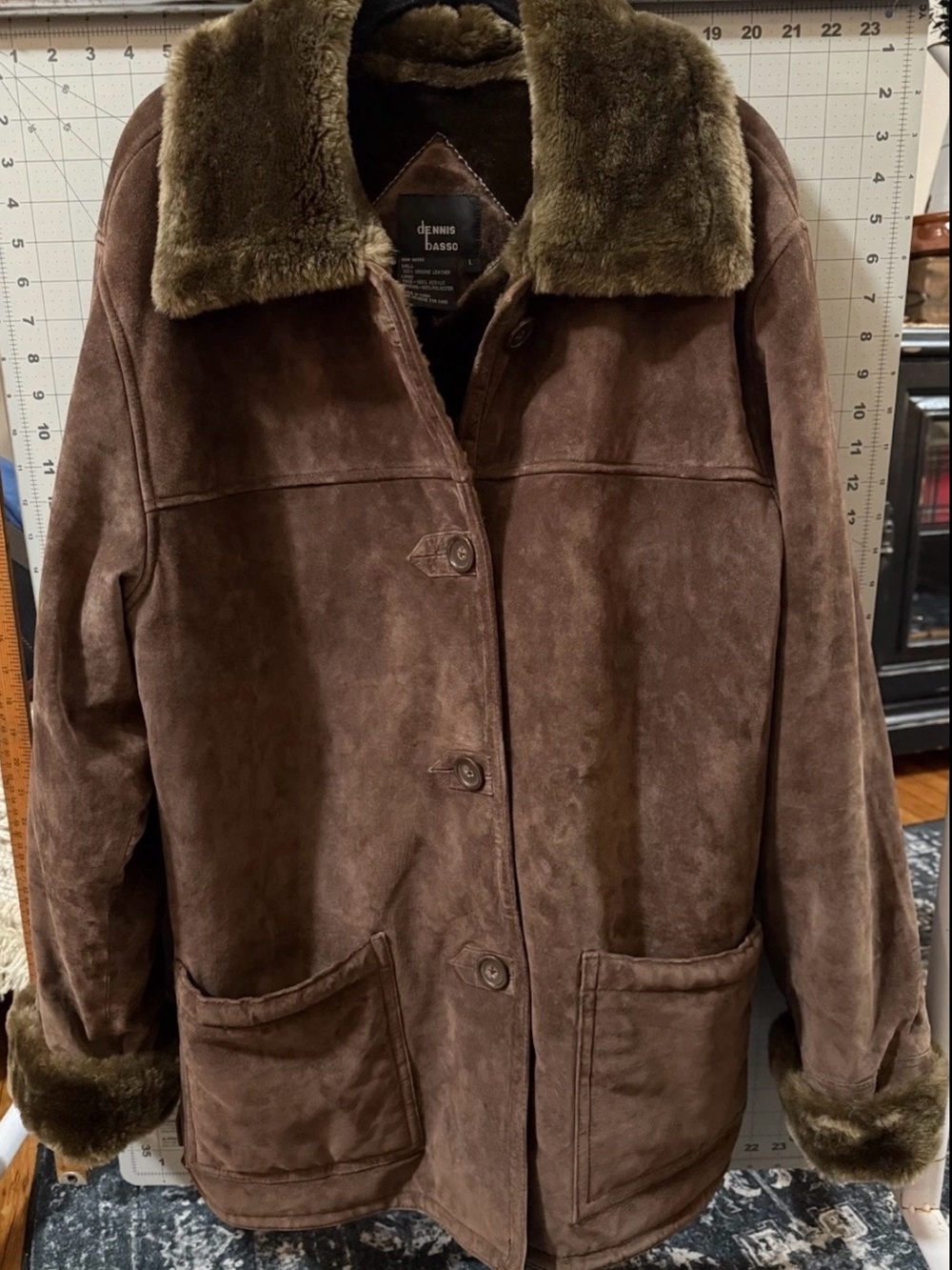 Dennis Basso 100% Genuine Leather, Faux Fur Shell, Adult Large Coat